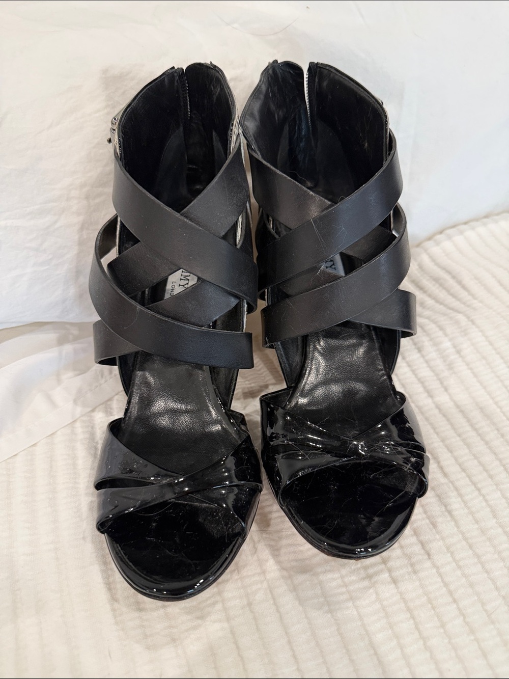 Jimmy Choo Black Crisscross Strappy Heeled Sandals